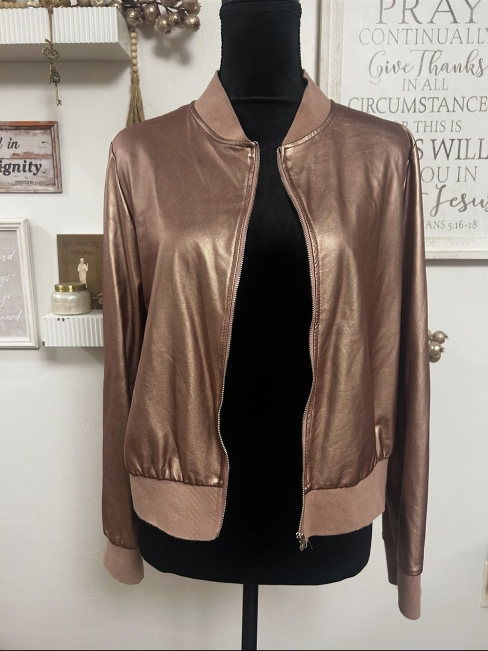 SHEIN Metallic Rose Gold Bomber Jacket